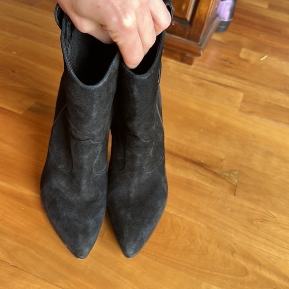 Aldo Black Suede Leather western ankle boots stiletto heel bootie size 9 zip up - Picture 4 of 9